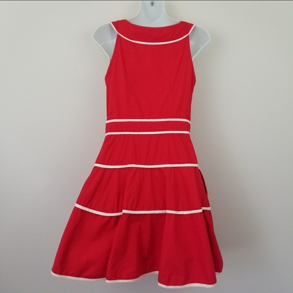 eShakti | Red/White Fit & Flare Pin-Up Dress XS - Picture 4 of 6